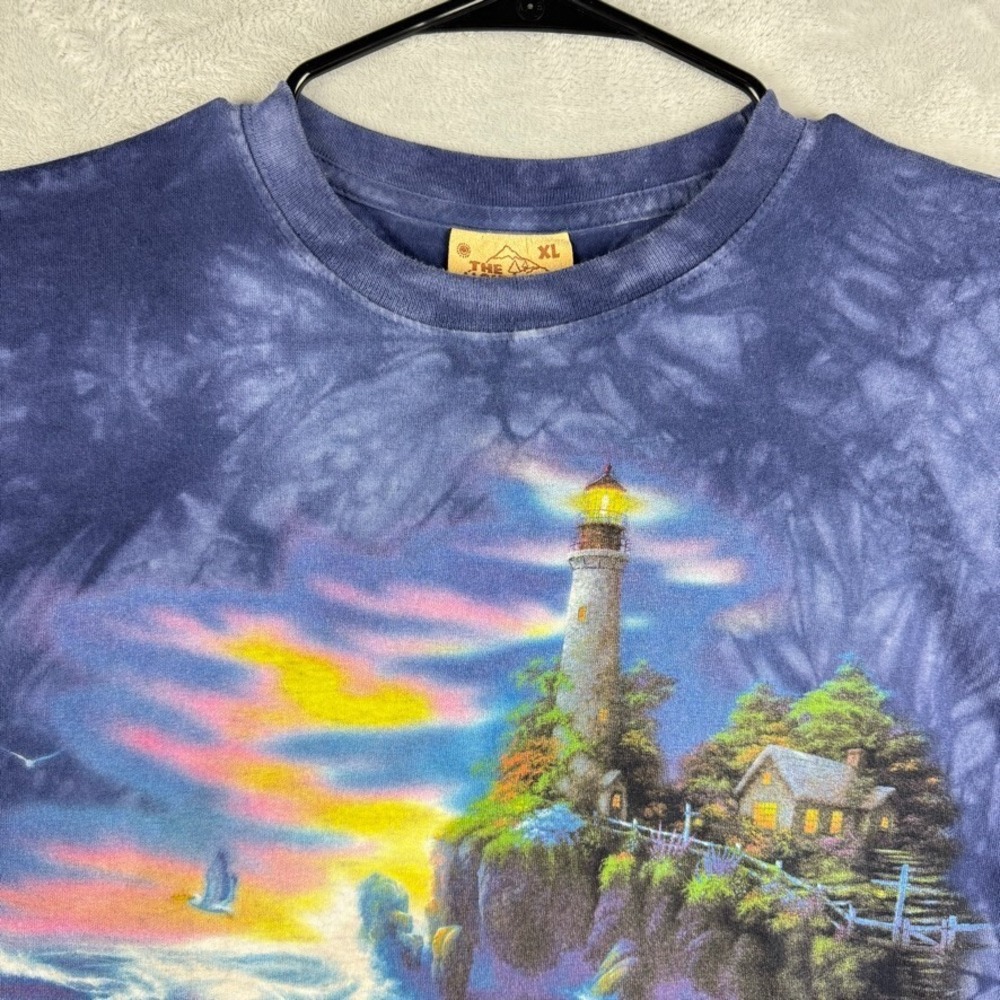 Vintage The Mountain T Shirt Mens XL Lighthouse Dolphins Tie Dye 2000 Purple - Picture 4 of 9